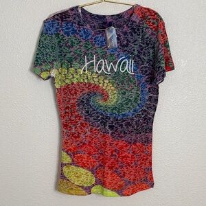 NWT- Hawaii- Colorful acid Wash Graphic Women's Top- XL
